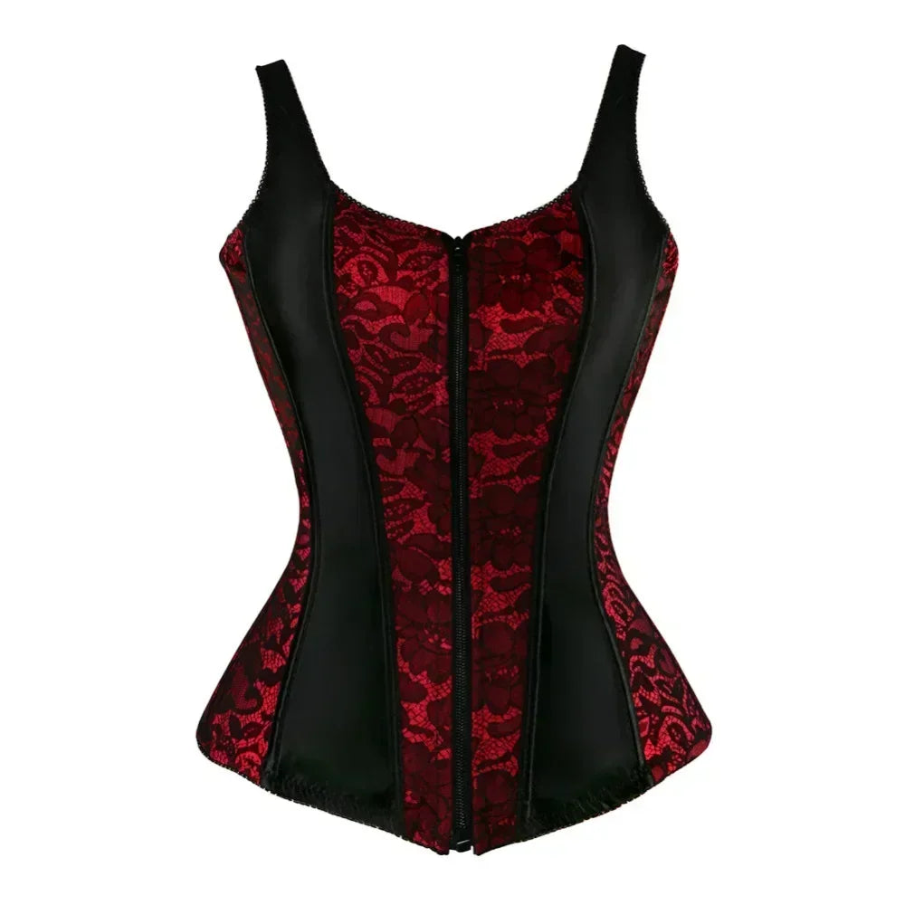 Corset en dentelle et similicuir – Fermeture éclair et dos en dentelle